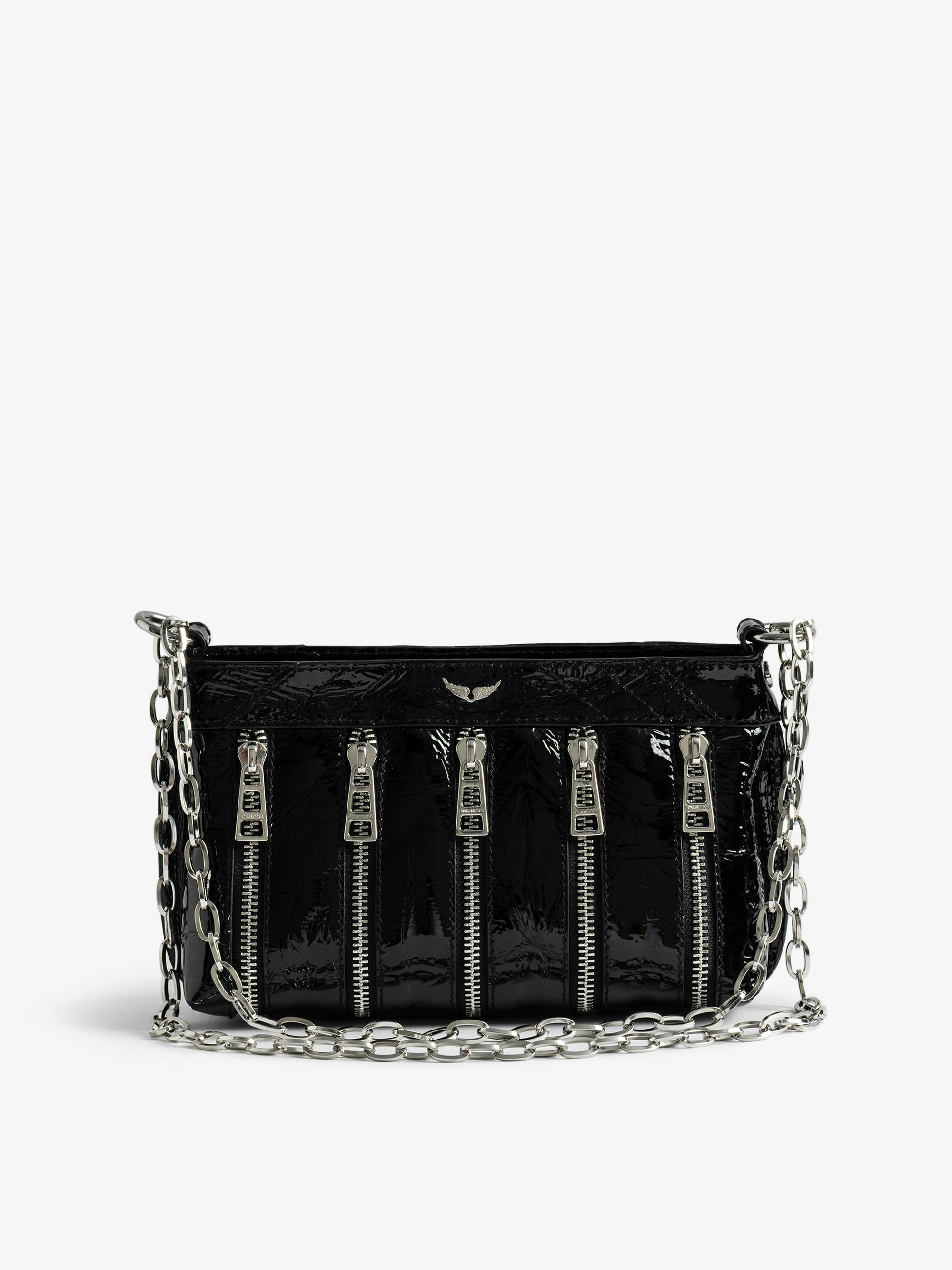 Sunny Mood Zip Bag - Small multi-zip bag in crinkled patent leather with adjustable strap and signature wings.